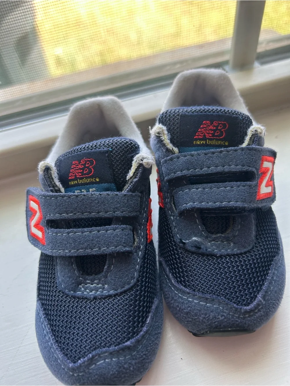 New Balance Navy and Red Kids Velcro Sneakers